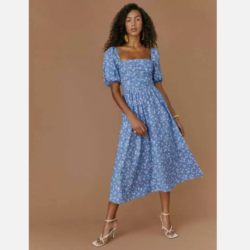 REFORMATION - Rachelle Dress Blue/ Lassen - Size 8